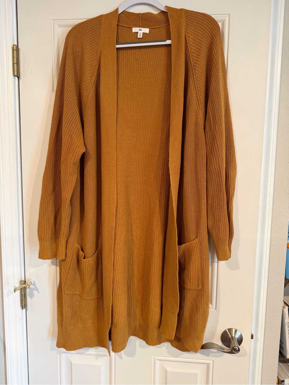 bp Open-Front Long Cardigan in Mustard Brown